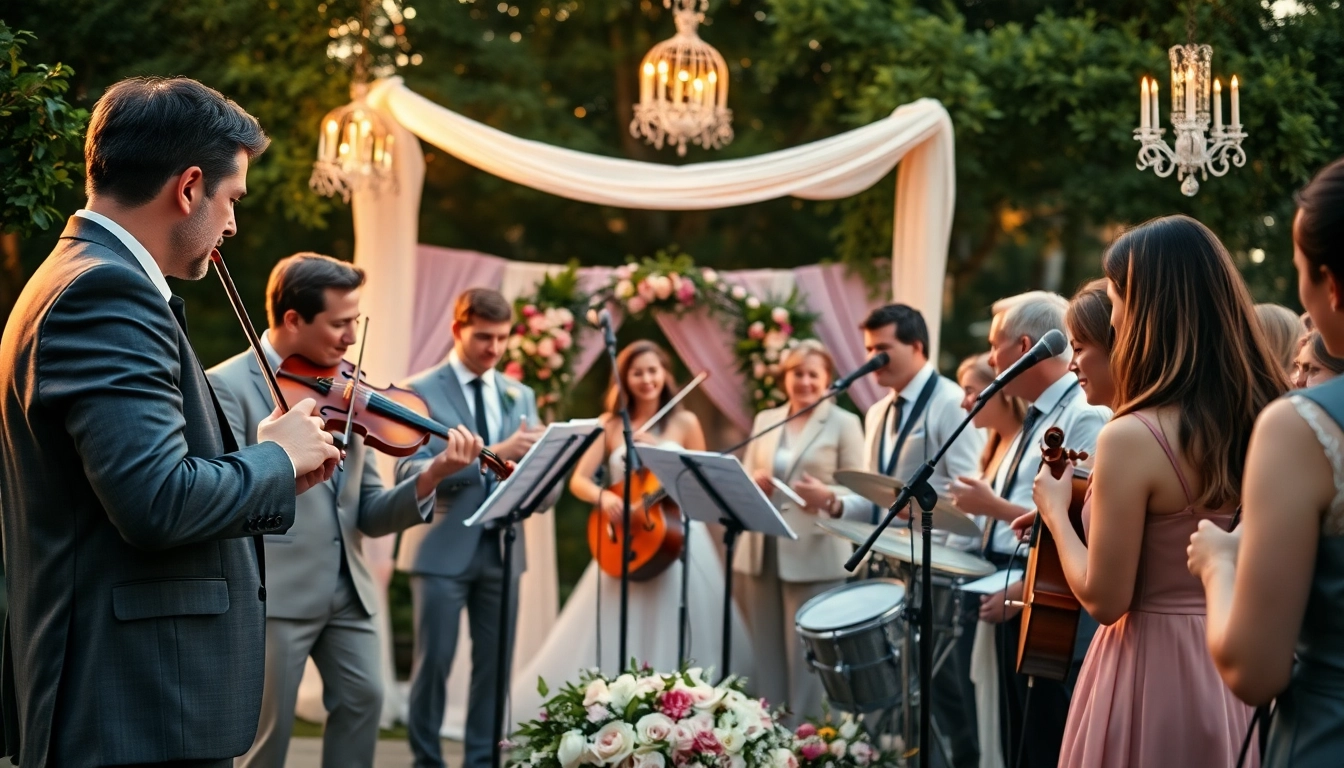 Formatie nunta animând atmosfera unui eveniment de neuitat, cu un decor elegant.