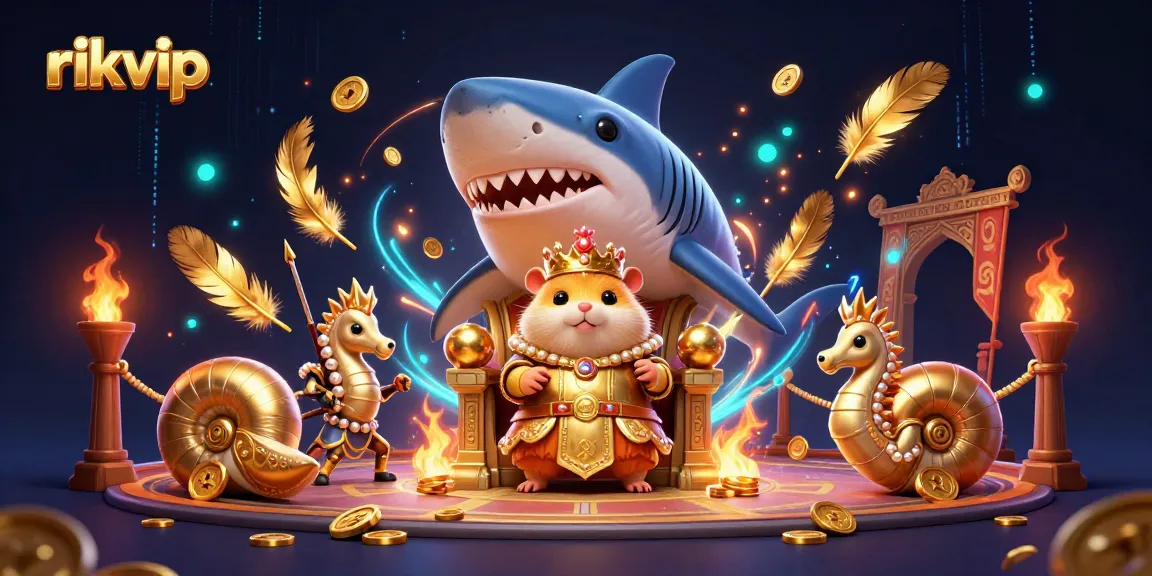 Experience thrilling wins at rikvip with a fierce hamster king in an epic gambling scene.