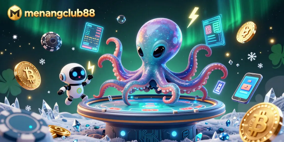 Experience thrilling gameplay at menangclub88 with a cosmic poker scene featuring a vibrant alien octopus.