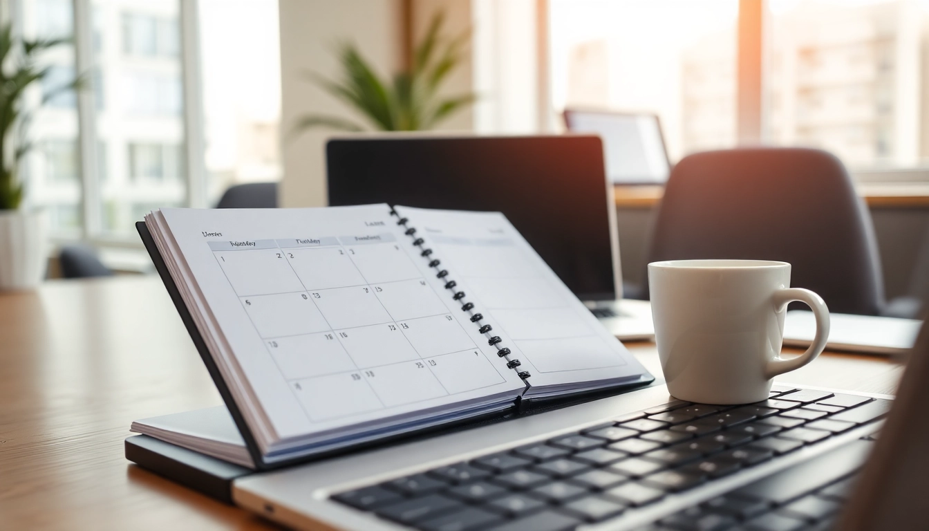 Seamlessly Organize Your Day with an open planner on a modern workspace.