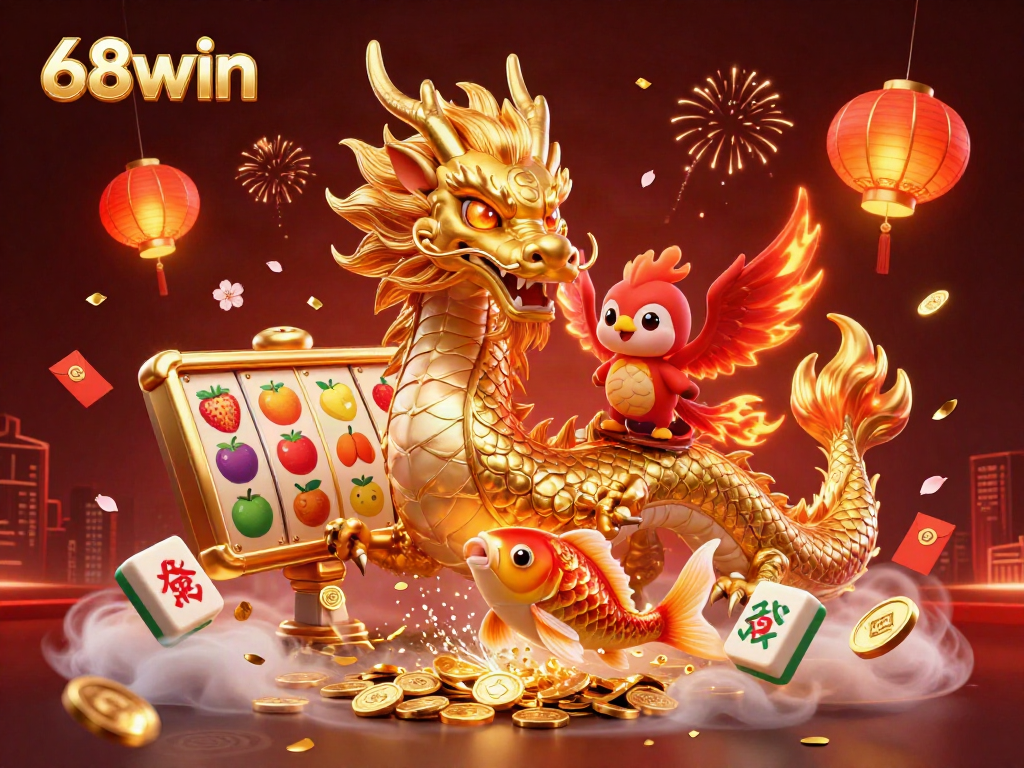 Experience the thrill of online gambling with 68win featuring vibrant slots, dragons, and luck-filled symbols.