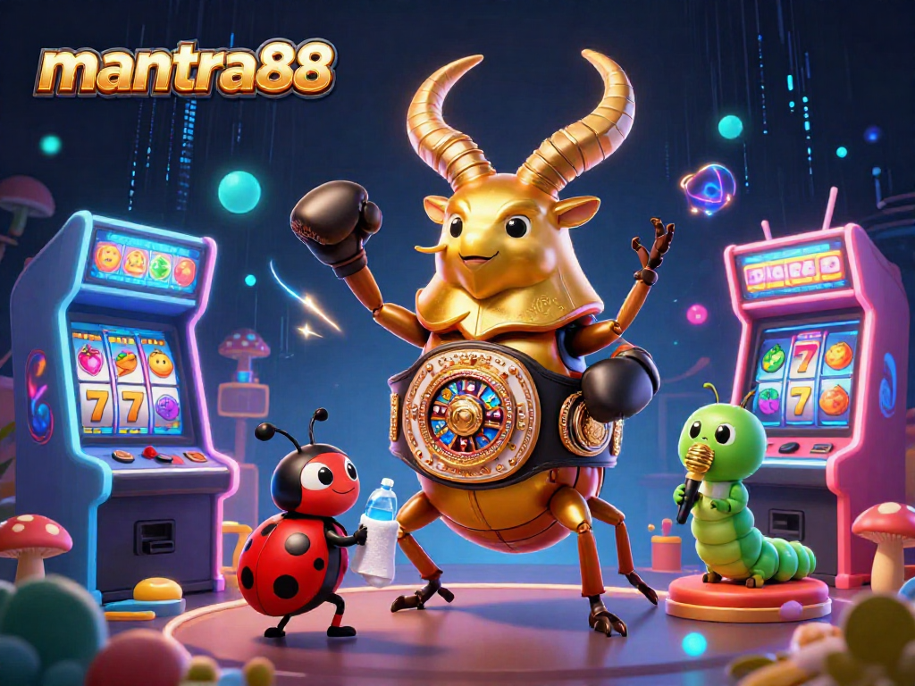 Experience the thrill at mantra88 with a vibrant 3D casino scene featuring colorful arcade elements.
