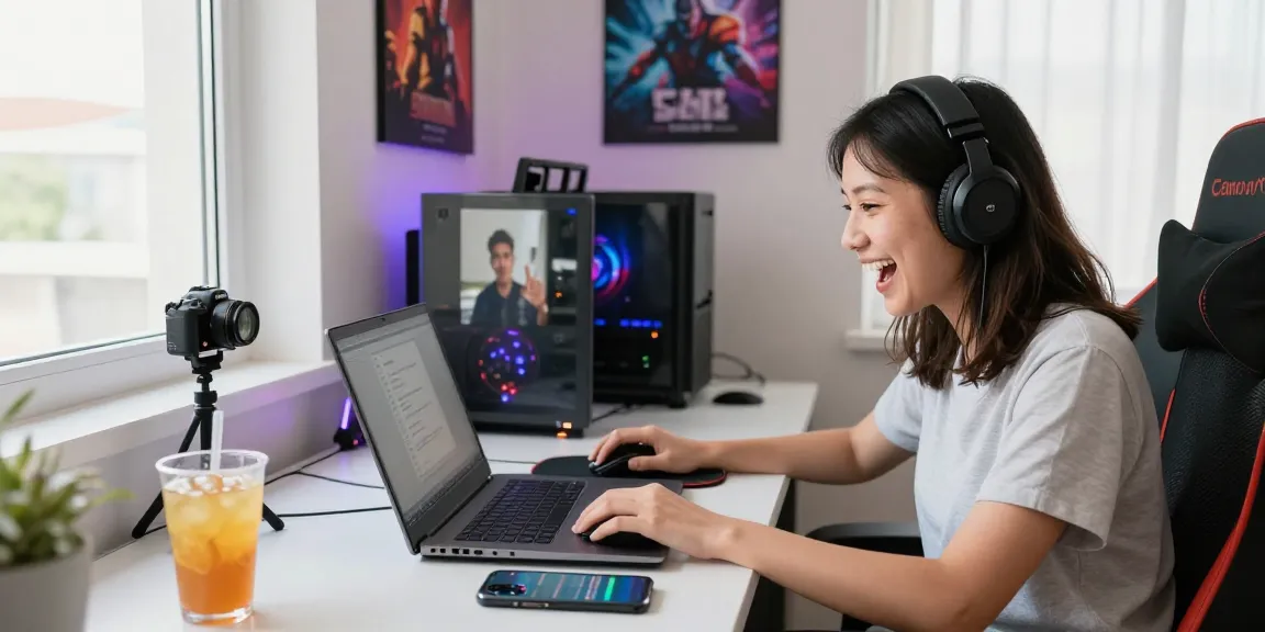 Rajagacor88 gaming access setup with laptop, vibrant atmosphere, and colorful lights.