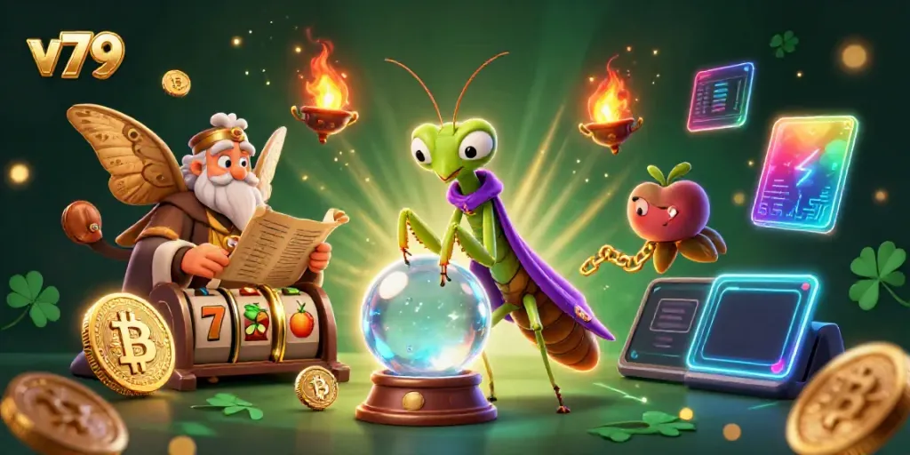 Experience thrilling gameplay with v79 casino characters amidst vibrant slot machines.