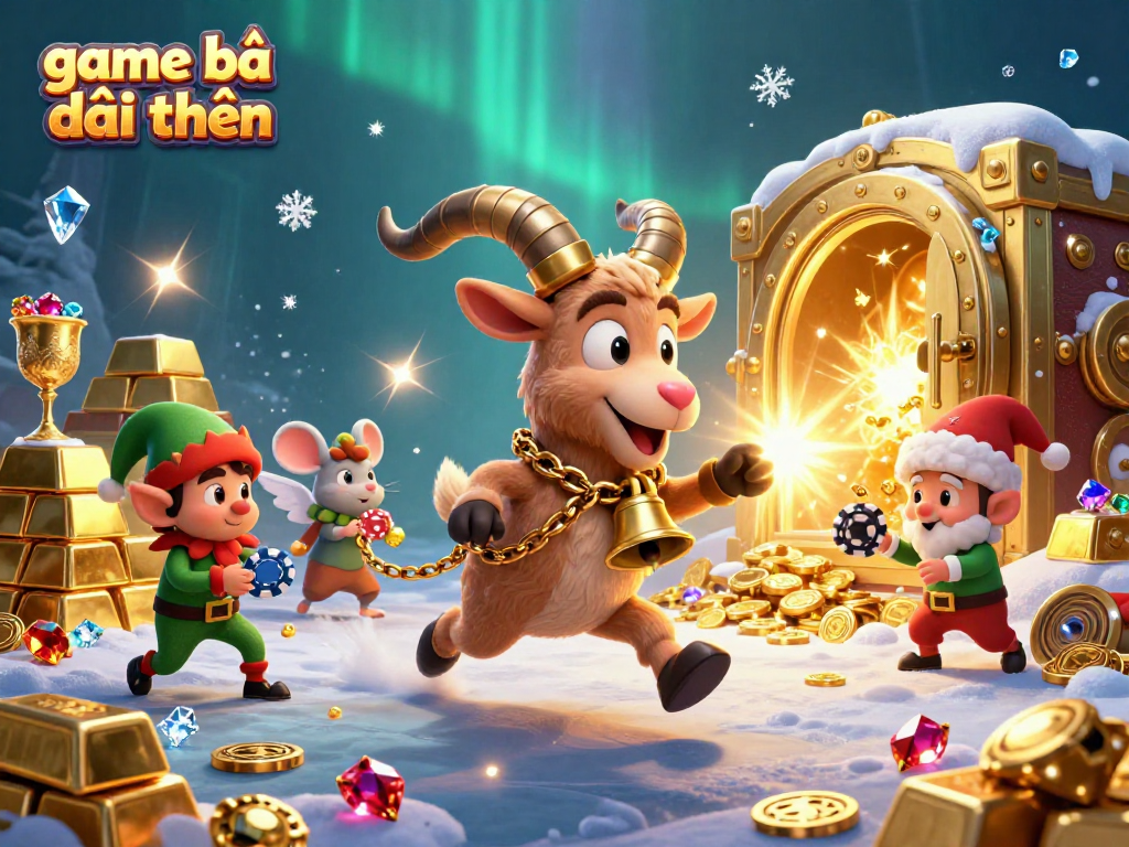 Engage in game bài đổi thưởng with Krampus and animated characters in a festive casino setting.