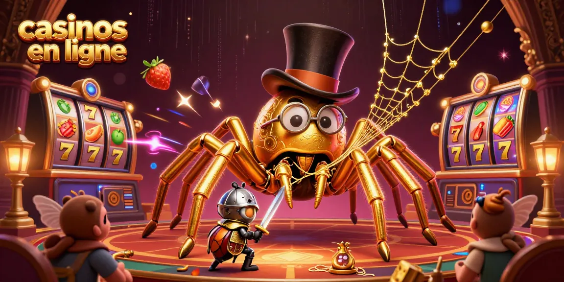 Découvrez l'univers captivant des casinos en ligne avec une araignée dorée, un chevalier et des symboles de machines à sous.