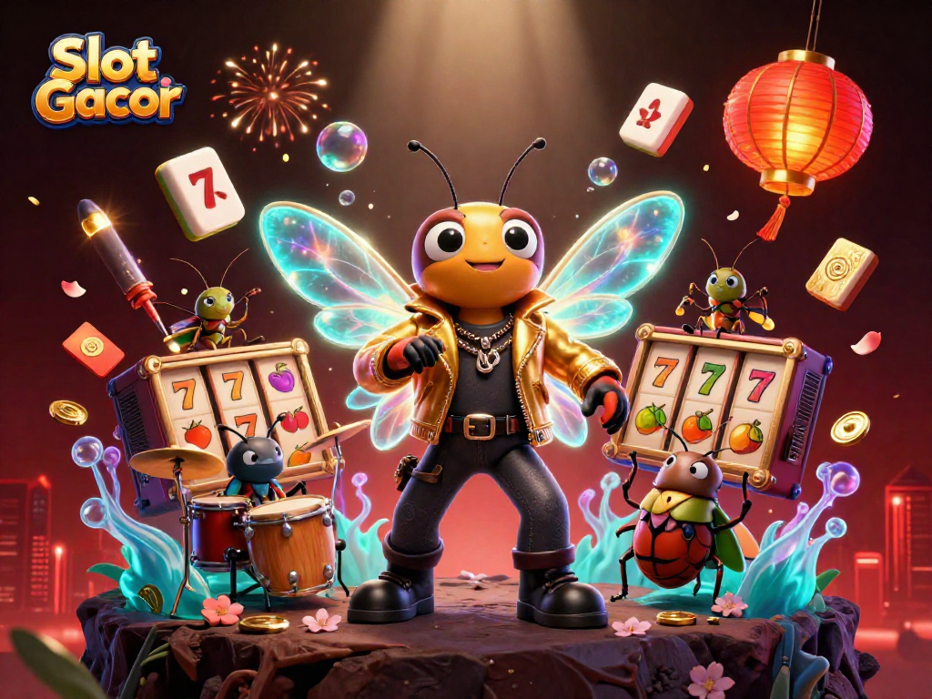 Experience Slot Gacor action with a 3D rock star scene celebrating big wins in a vibrant casino atmosphere