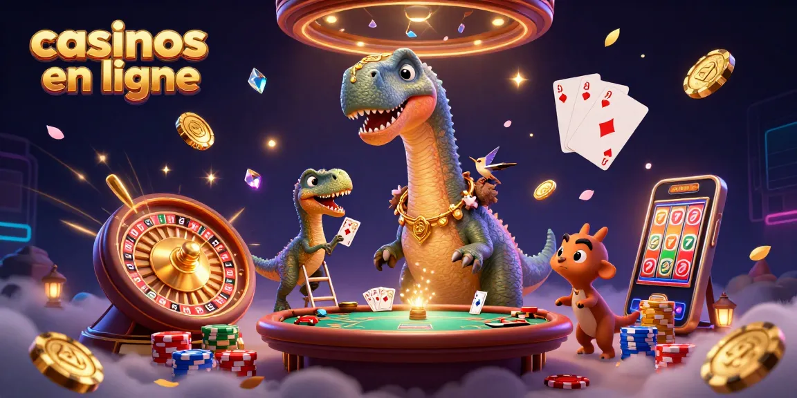 Découvrez l'animation d'un brontosaurus géant dans un casino en ligne, distribuant des cartes pour un jeu de poker.