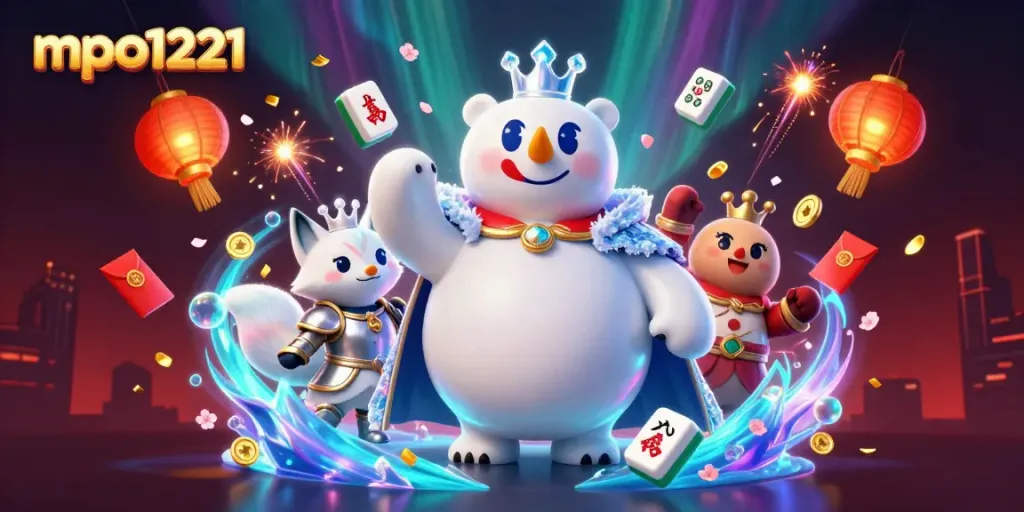 Engage with mpo1221's vibrant online casino scene featuring lucky symbols and captivating characters.