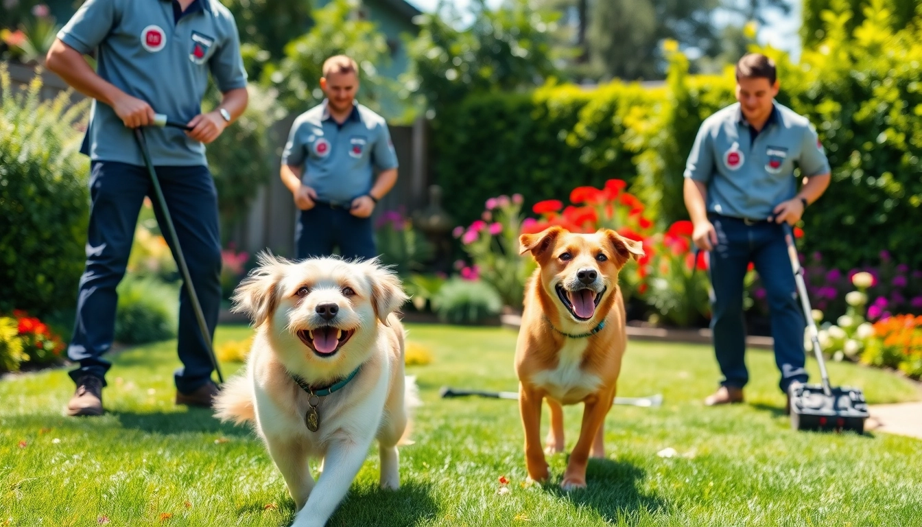 Engaging dog poop cleanup services near me with a professional team in action, ensuring a clean environment.