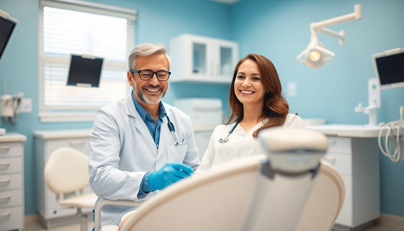 Engaging dental office appointment between a dentist and a patient, showcasing care and professionalism.
