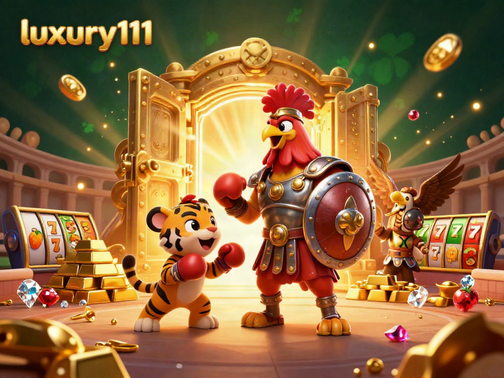 Experience thrilling gameplay with luxury111 in a vibrant 3D casino scene filled with treasures and excitement.