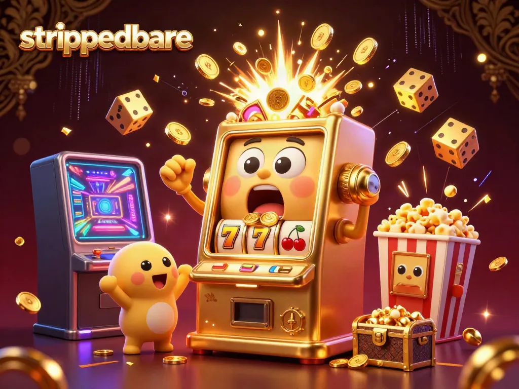 Menangkan jackpot di strippedbare dengan slot mesin emas dan simbol berkilau.