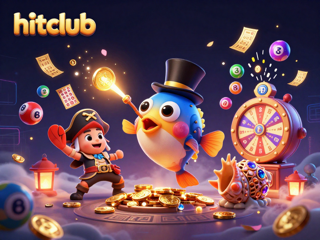 Experience hitclub's vibrant game scene featuring the anglerfish and treasure characters amidst dynamic lottery action.
