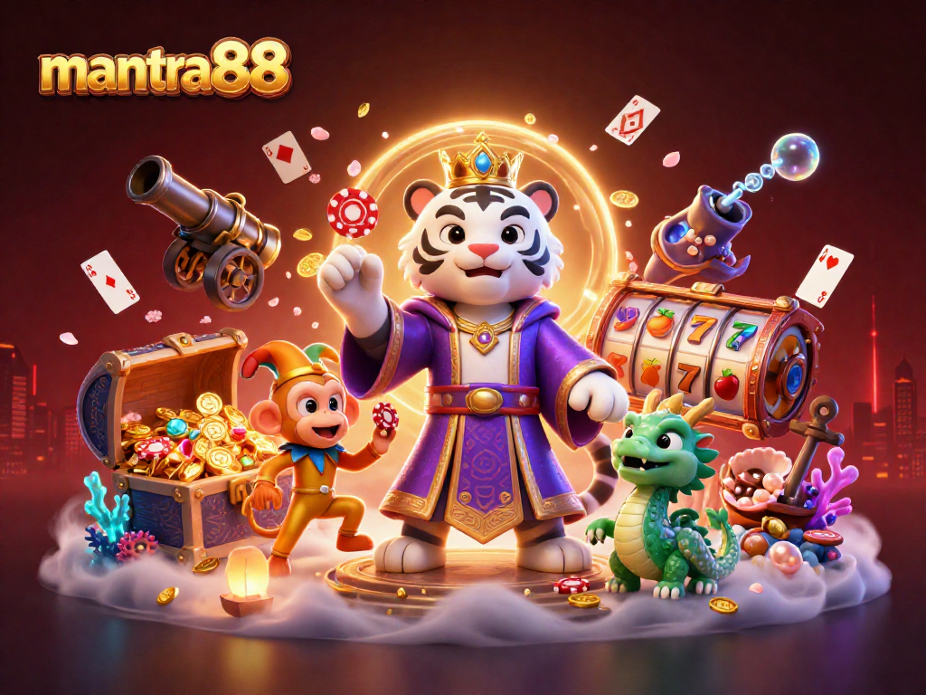 Experience exhilaration with mantra88 as a white tiger and golden monkey engage in epic gaming moments.