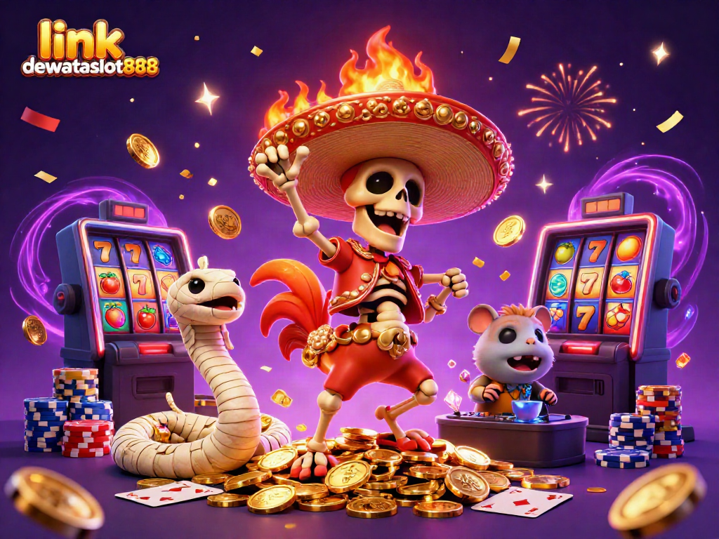Permainan slot menarik di link dewataslot888 dengan karakter 3D ceria dan suasana kasino yang meriah.