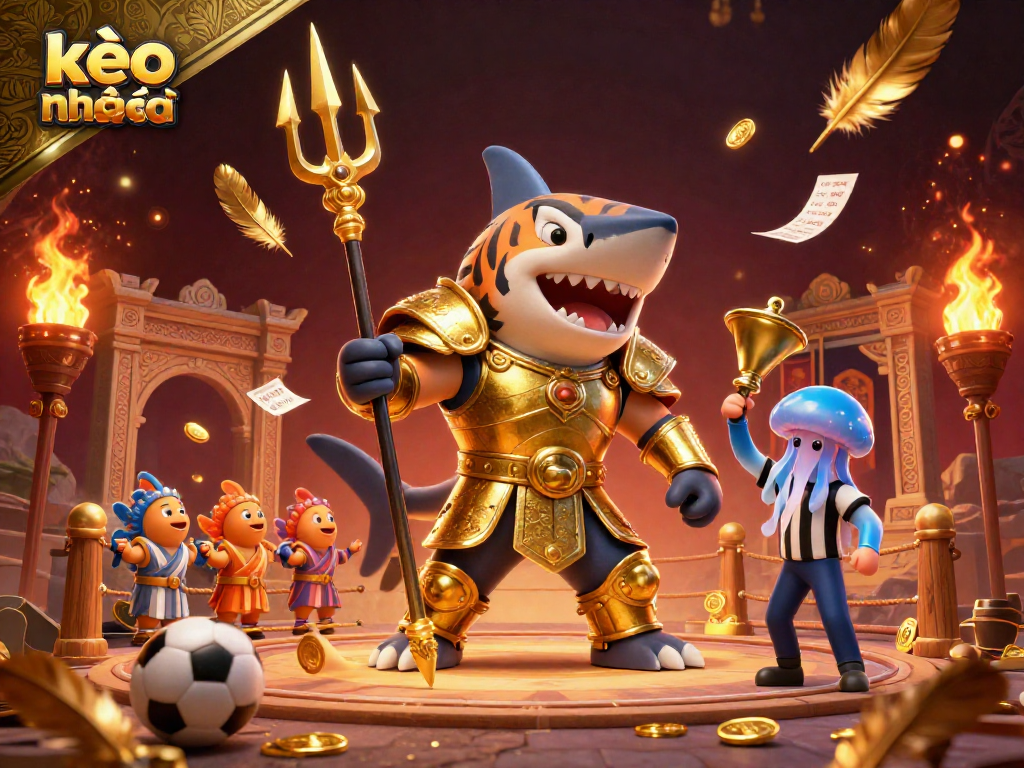 Experience exhilarating sports betting action with the kèo nhà cái in a vibrant underwater colosseum scene.