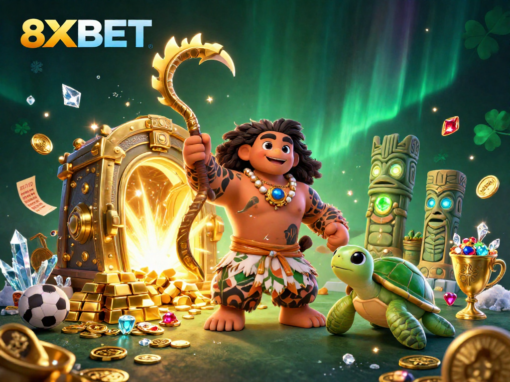 Experience thrilling sports betting with 8XBET featuring a vibrant 3D illustration of your favorite characters.