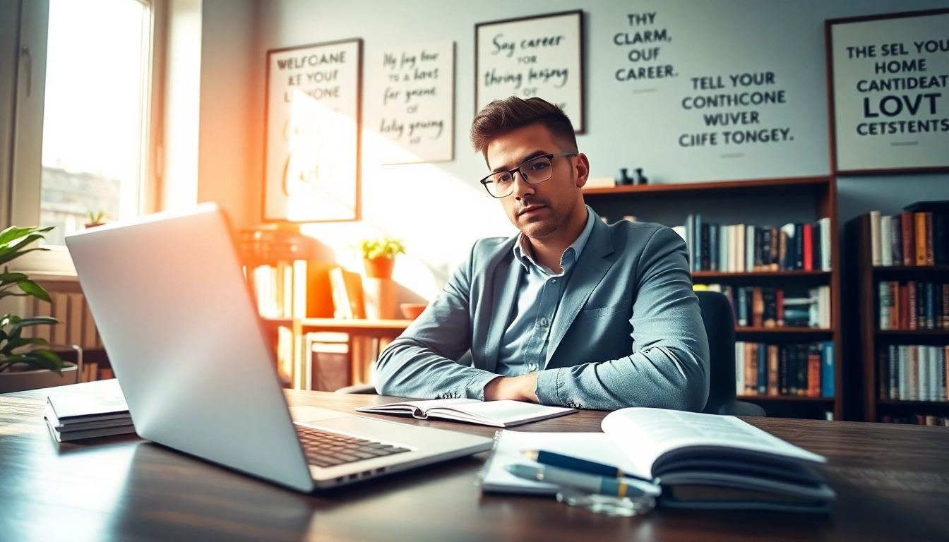 Professional contemplating their Ideal Career in a bright office environment with warm lighting.