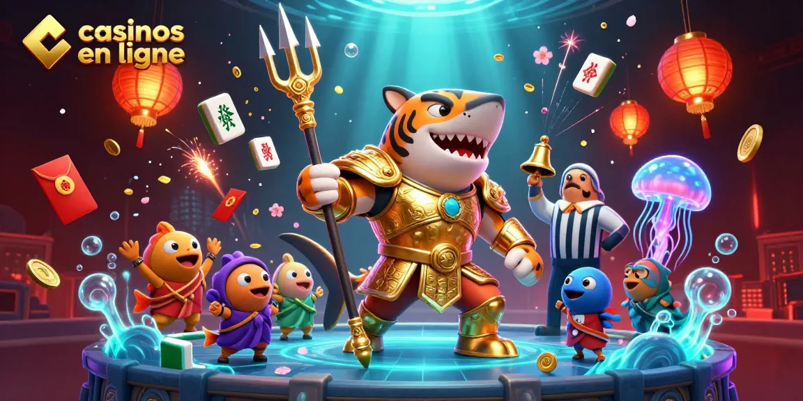 Image de plusieurs personnages animés dans un casino sous-marin représentant les casinos en ligne.