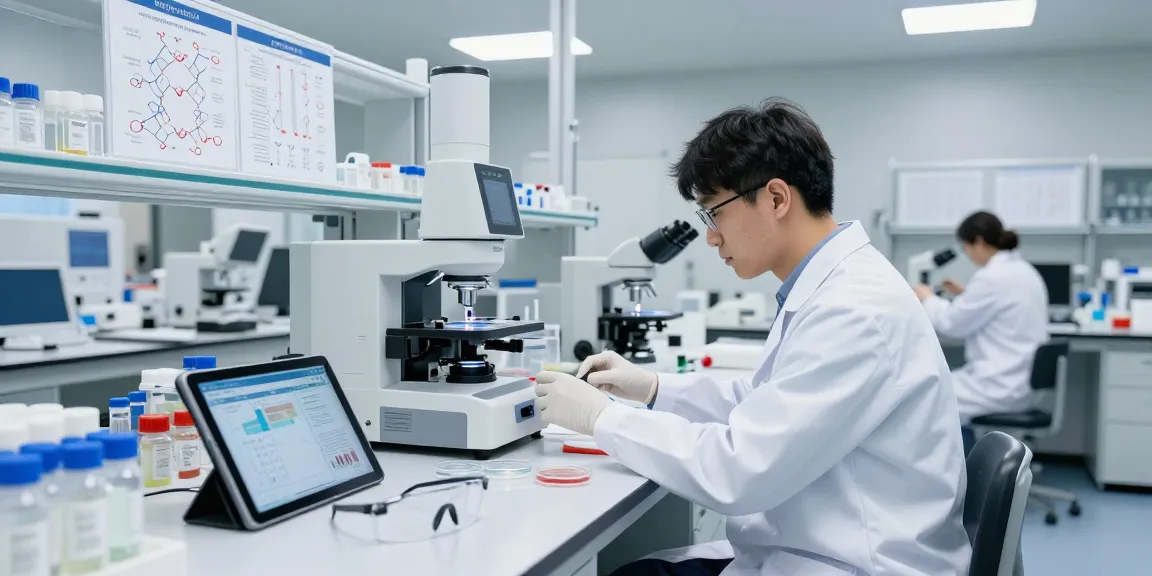 Research peptides synthesis at koipeptidescanada.com in a modern lab environment.